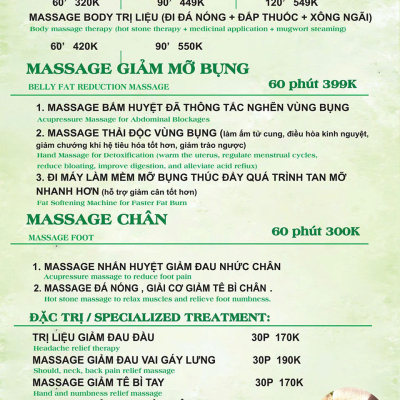 Massage Body Trị Liệu ( Đá nóng + Đắp thuốc + xông ngãi)